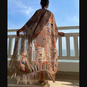 New Long Fringe Kimono, One Size